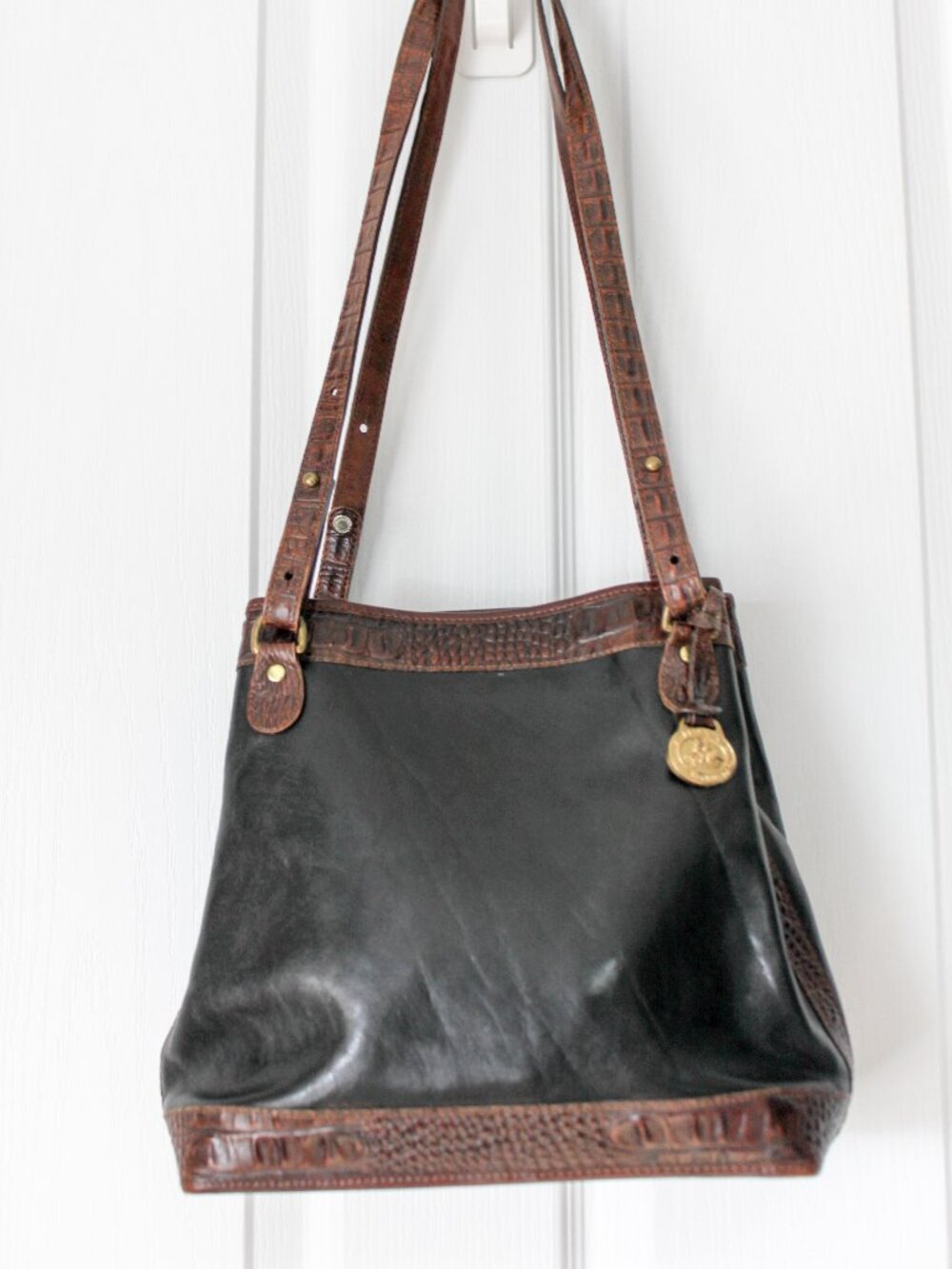 Authentic Brahmin Vintage Brown Croc Leather Shoulder Bag - Legacy Designer ✨